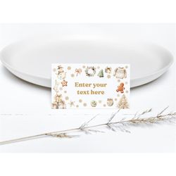 EDITABLE Christmas Birthday Party Folded Food Card Oh What Fun Party Food Label Winter ONEderland Party Tent Card Red Gr