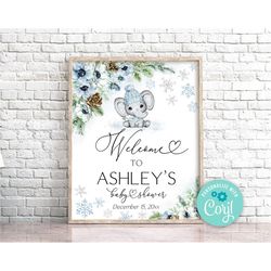 Editable Winter Elephant Baby Shower Welcome sign Baby It's Cold Outside Welcome Sign Holiday Elephant Baby Shower Welco