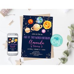 Editable Space Birthday Invitation Out Of This World Birthday Invitation Galaxy Moon Planets Birthday Invitation Outer S