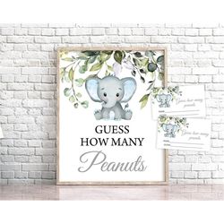 Guess How Many Peanuts Blue Elephant Baby Shower Game Peanuts Baby Shower Game Elephant Baby Shower Sign Baby Shower Gam