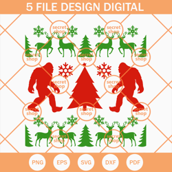 Bigfoot Christmas Ugly Sweater SVG, Two Bigfoots Xmas Tree Between SVG