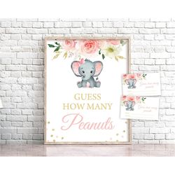 guess how many peanuts pink elephant baby shower game peanuts baby shower game elephant baby shower sign baby shower gam
