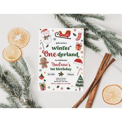 Editable Winter ONEderland Birthday Party Invitation Christmas 1st Birthday Invitation Winter Wonderland Invitation Oned