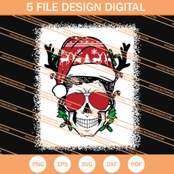 Christmas Skull Messy Bun Reindeer Santa Hat SVG