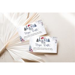 Editable Winter Elephant Baby Shower Diaper Raffle Ticket Snowflake Elephant Diaper Raffle Card Winter Wonderland Diaper