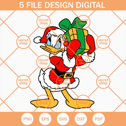 Donald Duck Christmas SVG, Donald Santa Christmas SVG, Donald Duck And Christmas Gift SVG