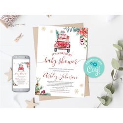 Editable Winter Drive By Baby Shower Invitation, Holiday Drive Through Baby Shower Invitation, Christmas Baby Shower Inv