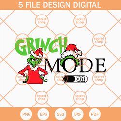 Grinch Mode On SVG, Santa Grinch Hat SVG, Grinch Character SVG