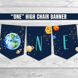 outer space one high chair banner planets solar system 1st birthday banner space birthday decoration galaxy birthday par