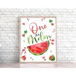 One in a Melon Sign Red Watermelon Sign Watermelon Birthday Table Sign Melon Party Sign Red Watermelon Birthday Decorati