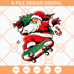 Skateboarding Santa SVG, Santa Claus And Pine Tree SVG, Cool Santa Christmas SVG