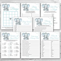 Blue Elephant Baby Shower Game Package, 8 Printable Elephant Baby Shower Games Party Pack, Printable Baby Shower Games B