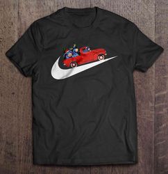 Eeyore Riding Red Car With Christmas Tree On Nike Shirt