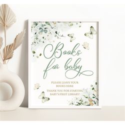 Sage Green Butterfly Baby Shower Books for Baby Sign Greenery Butterfly Books for Baby Shower Sprinkle Sign First Baby's
