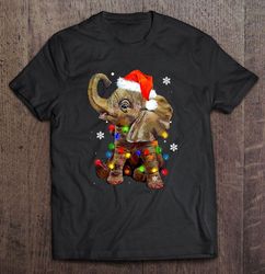 elephant santa hat christmas lights tshirt