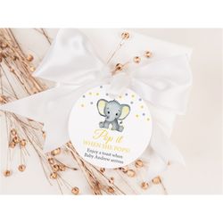 EDITABLE Elephant Pop It When She Pops Mini Champagne Favor Tag Yellow Elephant Baby Shower Champagne Tag Yellow Elephan