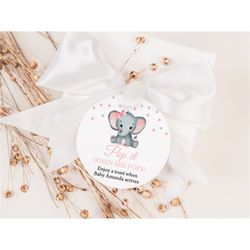 editable elephant pop it when she pops mini champagne favor tag pink elephant baby shower champagne tag girl elephant mi
