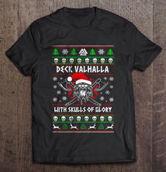 Deck Valhalla With Skulls Of Glory Viking Christmas Sweater V-Neck T-Shirt