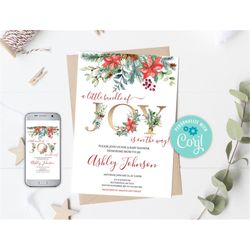 Editable Christmas Baby Shower Invitation, Bundle of Joy is on the Way, Winter Baby Shower, Holiday Baby Shower, Winter