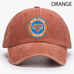new york knicks embroidered distressed hat, nba knicks logo embroidered hat, nba football team vintage hat, dad hat