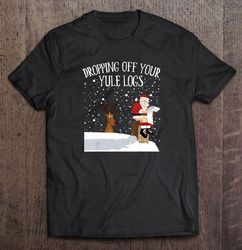 Dropping Off Your Yule Logs Santa Pooping Funny Christmas V-Neck T-Shirt