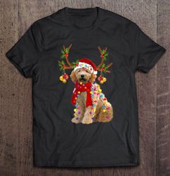 Goldendoodle Reindeer Santa Hat Christmas Lights Tee Shirt