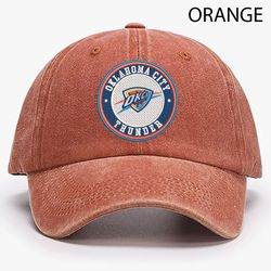 oklahoma city thunder embroidered distressed hat, nba thunder embroidered hat, nba football team vintage hat, dad hat