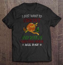 I Just Want To Crochet And Watch Christmas Movie All Day Sparkle Yarn V-Neck T-Shirt