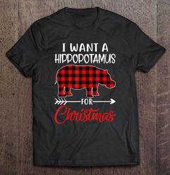 I Want A Hippopotamus For Christmas Hippo Buffalo Plaid TShirt