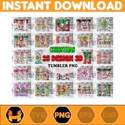 25 Designs 3D Christmas Tumbler Sublimation, 20oz Skinny Tumbler Bundle Wrap, Cartoon Funny Christmas Design Tumbler PNG
