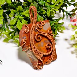 Natural Noreena Jasper Gemstone Vintage Handmade Jewelry Pure Copper Wire Wrapped Pendant 2.4" 22.6 gms KR095
