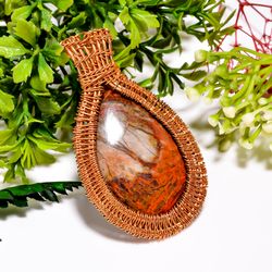Natural Seam Agate Gemstone Pear Vintage Handmade Pure Copper Wire Wrapped Pendant 2.6" 23.5 gms. KR09-7