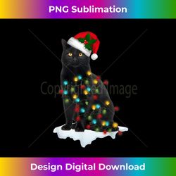 Funny Santa Black Cat in Xmas Lights Cat Lover Chris - Sophisticated PNG Sublimation File - Chic, Bold, and Uncompromising
