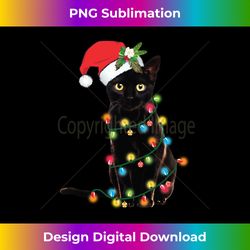 Santa Black Cat Tangled Up In Christmas Tree Lights Holiday Long Sl - Timeless PNG Sublimation Download - Crafted for Sublimation Excellence