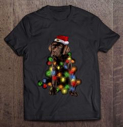 Labrador Retriever Dog Black Lab Lover Santa Hat Christmas Lights V-Neck T-Shirt