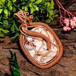 Natural Crazy Lace Agate Gemstone Radiant Vintage Handmade Pure Copper Wire Wrapped Pendant 3" 42 gms KR0941