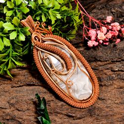 Natural Crazy Lace Agate Gemstone Oval Vintage Handmade Pure Copper Wire Wrapped Pendant 3.6" 47.1 gms. KR09-45