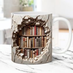 3D Book Mug Wrap 3D Bookshelf Mug Wrap Sublimation Design 3D Book Lover Mug Wrap 11oz and 15oz Coffee Mug PNG Wrap, Digi