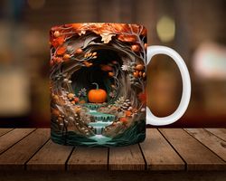 3D Pumpkin Cave Mug Sublimation, 3D Halloween 11oz, 15oz Mug Wrap Digital Download PNG, 3D Break Through Coffee Cup Tea