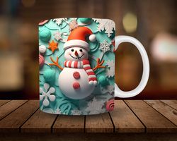 3D Snowman Mug Sublimation, 3D Christmas 11oz, 15oz Mug Sublimation Wrap, Digital Download Mug PNG, Coffee Cup Tea Cup W