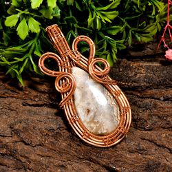 Natural Crazy Lace Agate Gemstone Pear Vintage Handmade Pure Copper Wire Wrapped Pendant 2.6" 15.4 gms KR09-59