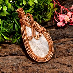 Natural Crazy Lace Agate Gemstone Pear Vintage Handmade Pure Copper Wire Wrapped Pendant 2.6" 16.5 gms. KR09-60