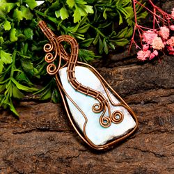 Natural Larimar Gemstone Vintage Handmade Jewelry Pure Copper Wire Wrapped Pendant 2.8" 28.5 gms. KR09-67
