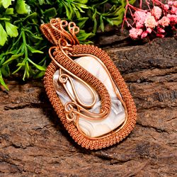Natural Crazy Lace Agate Gemstone Radiant Vintage Handmade Pure Copper Wire Wrapped Pendant 2.7" 34.5 gms. KR09-75