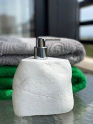 White marble soap dispenser. Natural stone handmade.