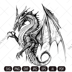 Dragon svg, Dragon flying svg, Dragon head svg, Dragon face svg, Dragon detailed, Dragon vector, instant digital downloa
