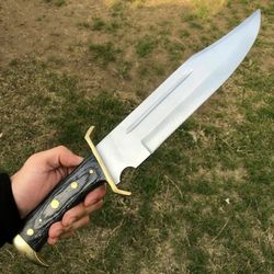 Custom Handmade d2 Steel Bowie Knife Full Tang Wood handle Hunting Knife With Leather Sheath
