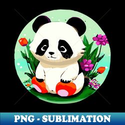 Cute Panda with Flowers Illustration - PNG Transparent Digital Download File for Sublimation - Unlock Vibrant Sublimation Designs