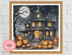 Cross Stitch Pattern,Spooky Halloween Night,Pdf, Instant Download,Spooky X Stitch Chart,Trick Or Treat,Bat,Watercolor
