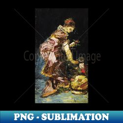 Young Woman Arranging Flowers by Adolphe Monticelli - Premium PNG Sublimation File - Transform Your Sublimation Creations